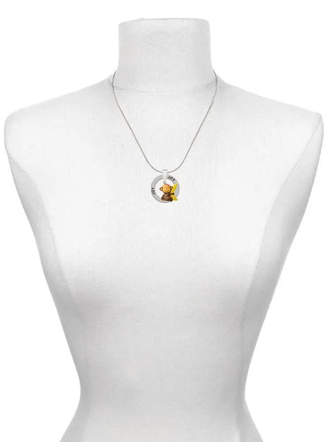 Cute Resin Monkey Hugging A Banana Necklace With 18 Inch Silvertone Chain Hand Painted Three Dimensional Charm Lightweight Lowkey Fire Everyday Essential