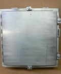 Front view of Used Industrial Control Panel Enclosure N 379057; heavy-duty metal electrical cabinet, sealed and ready to roll.