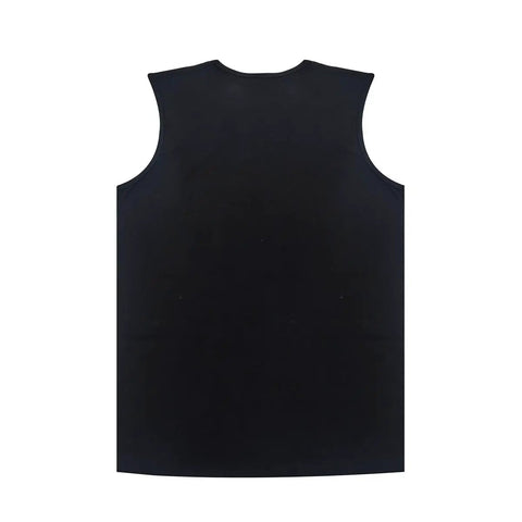 Lightweight Cotton Muscle Tank Top For Guys, Breathable Slim Fit Sleeveless Undershirt With Moisture Wicking, Tagless Gym Workout Vest For Summer Fitness And Straight Up Comfy Daily Grind, black back view.