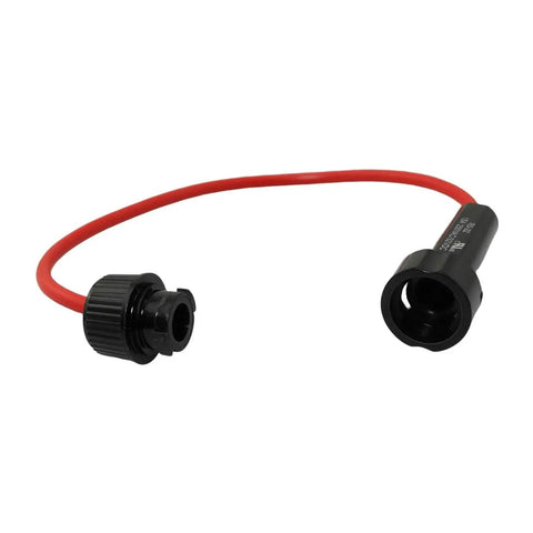 Heavy Duty Inline Fuse Holder Compatible With Standard 6X30Mm Miniature Glass Tubes includes red wire and black plastic connectors.
