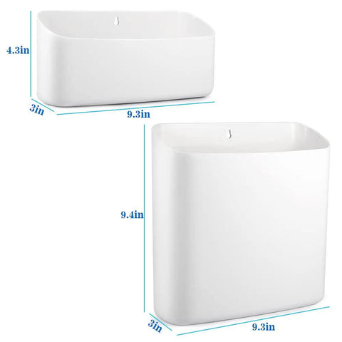 Magnetic Laundry Storage Bins, 2 Pack Lint Holder Trash Bins in white, showing two sizes with dimensions for space saving use.
