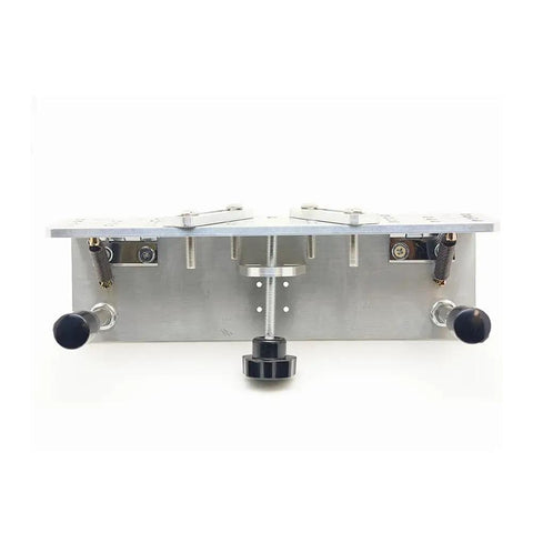 Precision Knife Grinding Jig With Slick Dial Adjustment And Tight Grip Handle For Belt Grinder Machine Or Belt Sander aluminum construction, front view