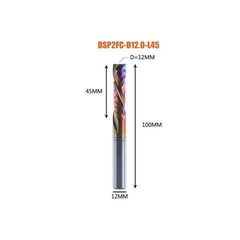 Tough As Nails Two Flute Compression Spiral Router Bit with 12mm diameter, 100mm length for CNC wood milling.