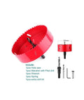 2-1/2 Inch HSS Bi-Metal Hole Saw Cutter With Pilot Drill Bit, includes red hole saw and accessories for wood, plastic, drywall, and metal.