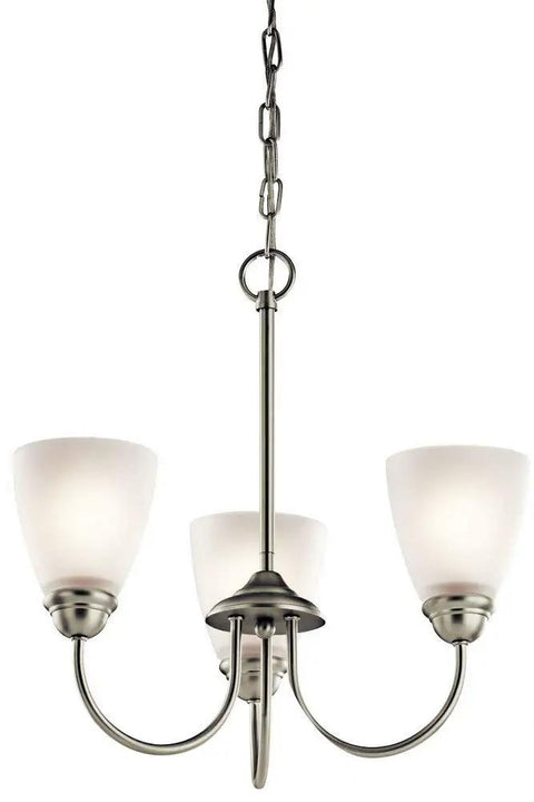 18 Inch 3 Light Mini Chandelier With Satin Etched Glass In Brushed Nickel Perfect Over A Small Kitchen Table Or Dining Nook