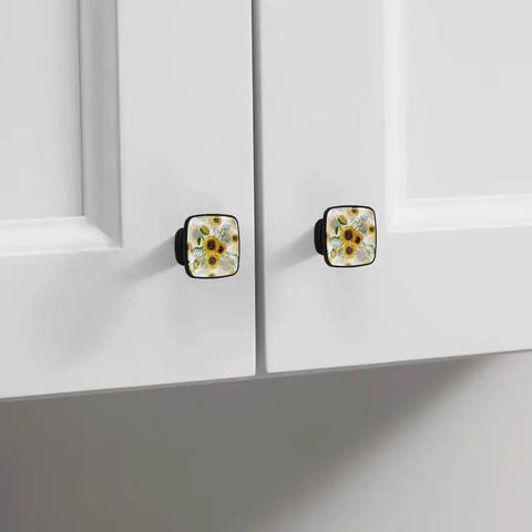 Slap These Four Pack Sunflower Cabinet Knobs Onto Your Dressers Or Kitchen Drawers For A Quick Remodel. Durable ABS glass knobs on cabinets.