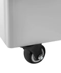 Close-up of the wheel on the Game Changer 55L Commercial Oil Filter Machine With Stainless Steel Fryer Tank And Foldable Cart.