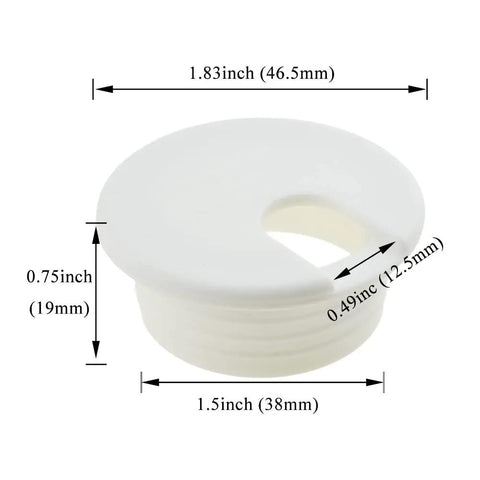 Heavy Duty U Shaped Desk Wire Grommets 1.5 Inch ABS white cord cover with measurement markings for easy installation.