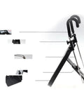 Foldable Steering Wheel Desk For Tesla Cybertruck With Expandable Dual Surface Laptop Stand and Smooth Slide Out Tray side view showing hooks and adjustable features.