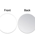 Front and back view of 100 Pcs 1.5 Inch Round Sublimation Blank Aluminum Sheets For Heat Transfer Projects Like Breast Pins and more, 0.025 inch thick.