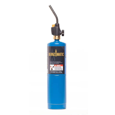 Trigger Start Propane Torch For Home Projects With Webbed Flame, Easy Ignition, attached to 14.1 oz blue propane cylinder.