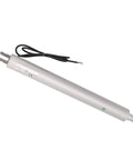 Heavy Duty 12V Tubular Electric Linear Actuator With Planetary Gear Reduction And Tough As Nails Aluminum Housing For IP67 Waterproof High Speed 200mm Stroke Operation Offering Plug And Play Rv Install Or Industrial Setup Straight Up Reliable Performance, silver aluminum body with wires.