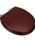 Standard 17 Inch White Toilet Seat Slow Close Soft Drop Lid High Density Board Core Easy Wipe Finish Quick Mount No Sweat Setup Solid Daily Driver For Modern Bathrooms in dark wood finish.