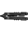 Folded 14-In-1 Multitool With Needlenose Pliers, Serrated Knife, Wire Crimper, Bottle Opener, Can Opener And Screwdriver, black color