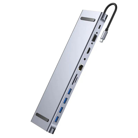 Sleek USB Type C Docking Station With Dual Display Hookup For Laptops showing multiple ports in a compact design for clutter-free setup.