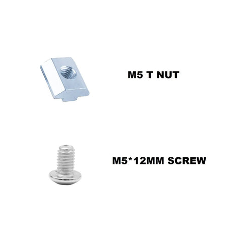 M5 T nut and M5 12mm screw from Heavy Duty 2040 Aluminum Profile Corner Brackets Kit for DIY framework assembly.