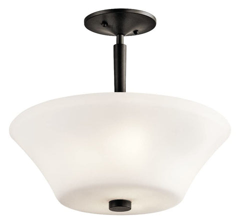 Fifteen Inch Three Light Semi Flush Ceiling Light With Satin Etched Opal Glass In Brushed Nickel Finish, Dope Modern Farmhouse Industrial Fixture For Hallways And Low Ceilings