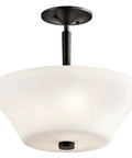 Three Light Semi Flush Mount Ceiling Light In Satin Etched Cased Opal Glass With Olde Bronze Finish, front view