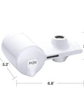Faucet Mount Water Filtration System For Cleaner Tap Water Lasts 100 Gallons Easy Tool Free Installation Fits Standard Kitchen Or Bathroom Faucets White, showing side and top dimensions.