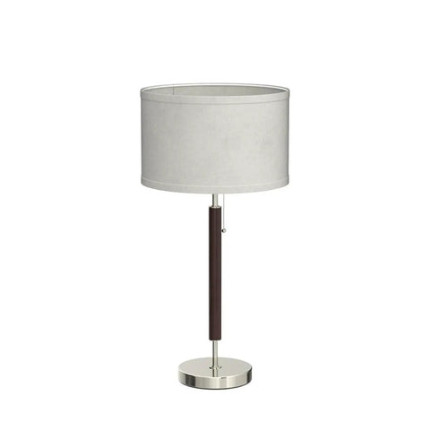 Carter LED Bedside Lamp With Soft Ambient Glow For Bedroom And Office, featuring stainless steel base and walnut finish, side view.