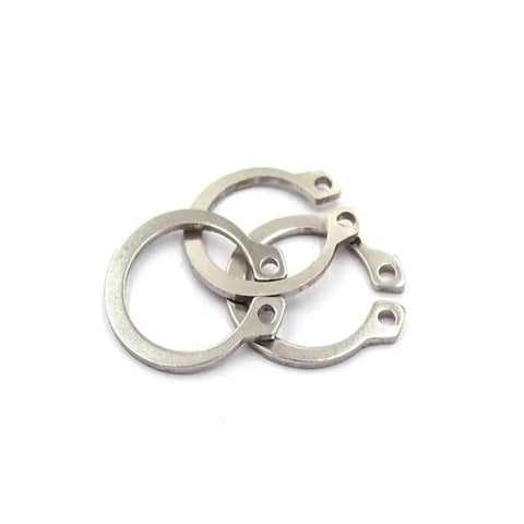 Bulk 50 Pcs M8 External Snap Rings In Top Grade 304 Stainless Steel For Shaft Retaining And Bearing Securing Hard Wear C Type Circlip Washers, close-up view of stainless rings.