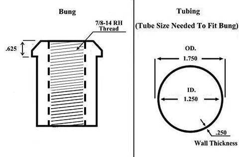 Diagram showing 7/8-14 thread bung and tubing dimensions for Heavy Duty Badass 7/8-14 Thread Complete 4 Link Rod End Kit.