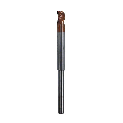 End mill router bit, 5/16 in diameter with 1/4 in reduced shank, 37° helix, solid carbide, 3-flute, ZRN coated for aluminum