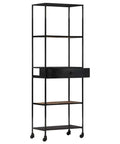 Rough Mango Wood Bookcase With Iron Accents Dope Industrial Style Four Shelf Cabinet With Drawer Tall 70.9 Inch Storage Shelf