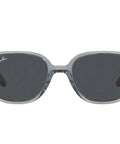 Junior Kids Square Sunglasses With Transparent Blue Frame And Green Mirrored Lenses, XX-Small Narrow Face Fit, front view