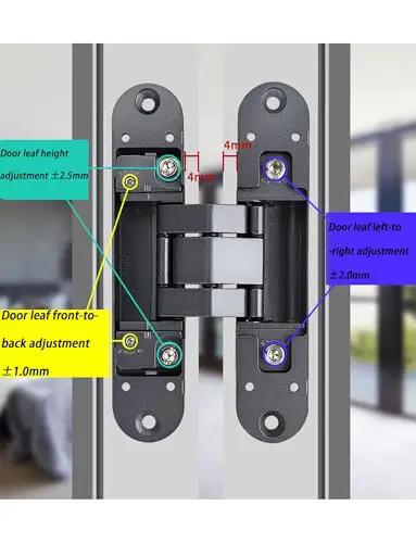Adjustable 180 Degree Silent Concealed Hinge For Wooden Folding Doors Dial-In Perfect Fit Every Time, showing adjustment features.