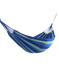 Colorful Cotton Hammock For Outdoors Portable Hanging Bed Hiking Friendly Single Person Garden Swing Canvas Travel Bed Camping Sleeping Hammock Easy Setup Lightweight Travel Ready For Backyard Trails And Campouts, blue striped