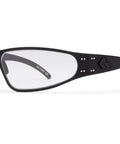 Heavy Hit Ballistic Safety Sunglasses Featuring Milspec Impact Resistant Wrap Frame And Ansi Certification With Machined Aluminum Build For Rock Solid Protection And Dang Good Clarity On Tough Job Sites Daily. Side view of black aluminum safety glasses.