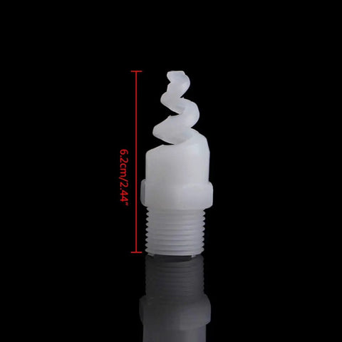 Five Piece Heavy Duty Plastic Spiral Full Cone Spray Nozzle Tips For Garden Irrigation featuring one fourth to three quarter inch fittings, 2.44 inch spiral design.