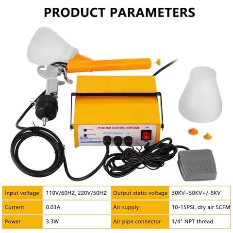 Built Tough And Ready To Roll Portable Electrostatic Spray Paint Gun With Foot Pedal Switch For Quick Diy Metal Upgrades That Delivers Legit Shop Quality Finishes Daily showing product parameters and specifications.