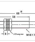 Technical diagram of Rugged Proximity Photoelectric Sensor Switch E3F DS10P1, showing dimensions and components for industrial automation.