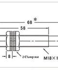 Technical drawing of Proximity Photoelectric Sensor Switch With 30cm Adjustable Detection Distance Diffuse Reflection Infrared Sensor DC 6-36V