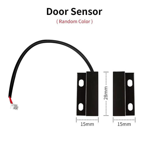 Door sensor with two magnetic components, black color, 15mm x 28mm size, compatible with smart locks for security systems.