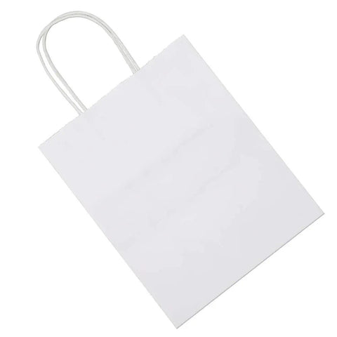 Medium White Kraft Paper Gift Bags With Handles 8x4.75x10 Inches Bulk Pack Of 50 For Takeout Grocery Shopping Retail Parties Weddings And Craft Favors