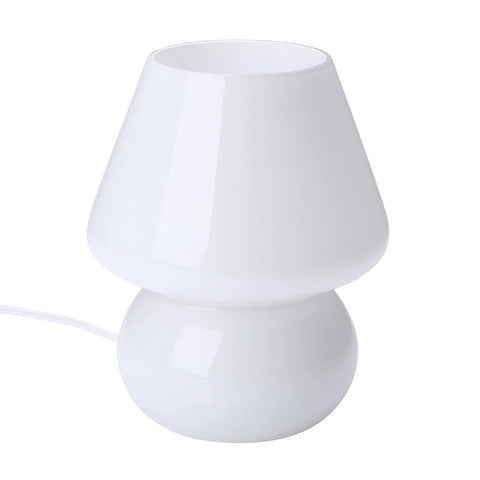 Mushroom Glass Nightstand Lamp With Vintage Murano Style Swirl Translucent Matte White Bedside Desk Light Warm White LED Bulb Cozy Glow