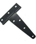 Close-up of a black Beefy Heavy Duty T Hinges Galvanized Iron Door Hinges With Screws 6 Inch for Shed Fence Gate Barn