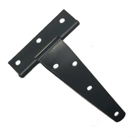Close-up of a black Beefy Heavy Duty T Hinges Galvanized Iron Door Hinges With Screws 6 Inch for Shed Fence Gate Barn