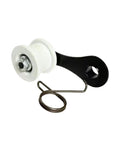 Upgrade Your Ride With This Killer Chain Tensioner Kit Featuring Heavy Duty Spring Roller Slider Guide And Adjuster Wheel Pulley Designed Perfectly For Dirt Pit Bikes Motos ATVs Quads And Scooters To Keep Your Drive Smooth. white plastic roller chain tensioner with metal spring and black bracket for ATV and pit bike