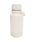 Portable Electric Water Boiler Kettle Slick One Liter Build With Precise Temp Dial And Auto Shut Off Switch Built For Road Trips And On The Go Caffeine Runs Includes Us Standard Plug in white color, showcasing temperature control markings.