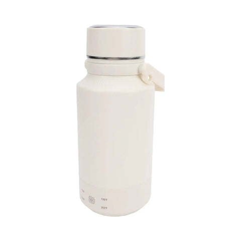 Portable Electric Water Boiler Kettle Slick One Liter Build With Precise Temp Dial And Auto Shut Off Switch Built For Road Trips And On The Go Caffeine Runs Includes Us Standard Plug in white color, showcasing temperature control markings.