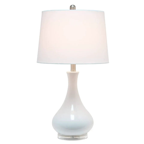 Ceramic Genie Tear Drop Table Lamp With Glossy Light Blue Base And White Fabric Shade Rotary Socket Switch 60W Equivalent Bulb