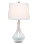 Glossy Aqua Ceramic Genie Tear Drop Table Lamp With White Fabric Shade, Go To Modern Accent Lighting For Living Room Or Bedroom