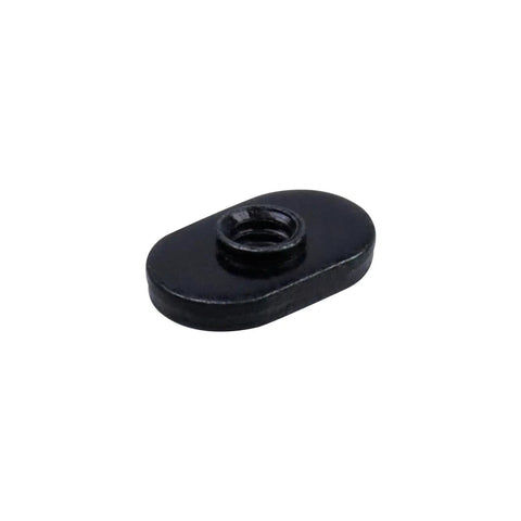 Close-up of a single T Nut from the Budget Friendly Twenty Five Pack One Quarter Inch Twenty Threaded Centered Slide In Economy T Nuts For Aluminum Extrusion Profiles Track Rails And Base Aluminum Frame Hardware Black