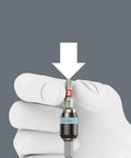 Gloved hand holding Rapidaptor bit from Stainless Bit-Check 30 Set With Rapidaptor Bit Holder And Quick Release Chuck, 29 Bits In A Compact Case
