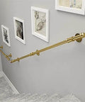 Hella Sturdy Gold Wrought Iron Handrail For Elderly And Kids Safety Stair Railing with artwork backdrop for indoor use.
