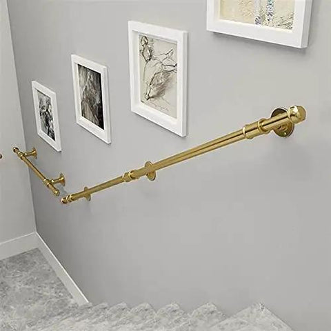 Hella Sturdy Gold Wrought Iron Handrail For Elderly And Kids Safety Stair Railing with artwork backdrop for indoor use.